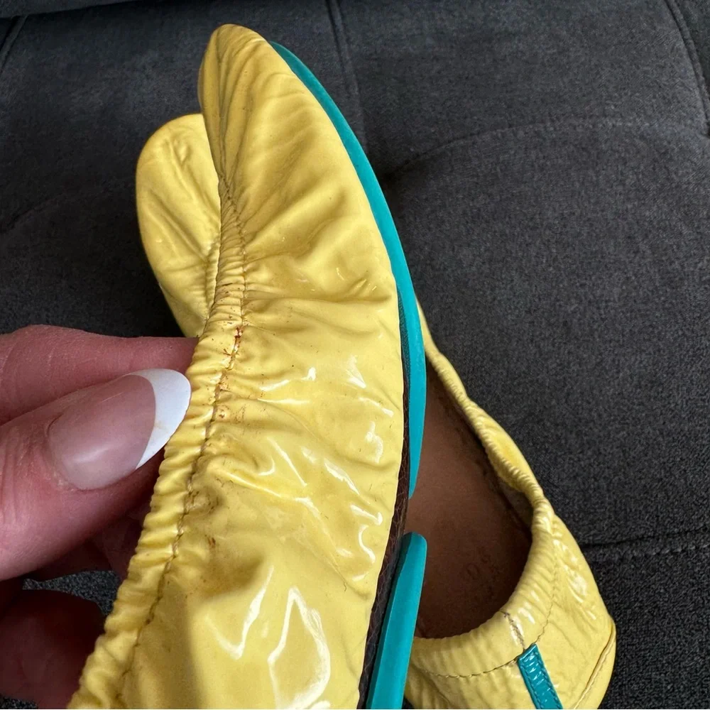 Tieks Yellow Flats with Green Soles - Picture 9 of 14
